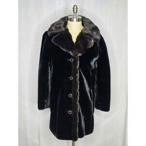 Vtg Black Woman's Faux Fur Coat Mink Collar & Trim Borgazia Dubrowsy & Joseph